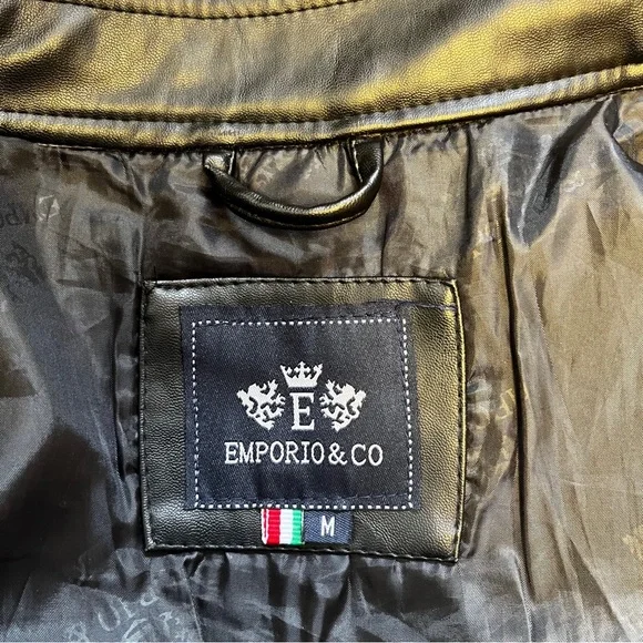 Emporio & Co. Vintage Men's Black Leather Jacket, Size Medium.